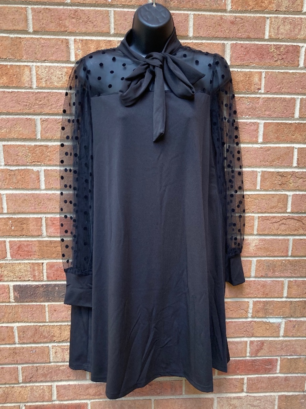 Black Lose Fitting Sheer Polka Dot Dress - Size: Medium